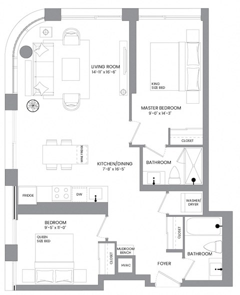 a floor plan of a house with a bedroom and a living room